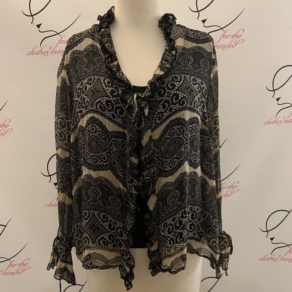 No Labels. Size Large. Semi Sheer Ruffled Tie Front Blouse. Att. 1/2 Cami. B34 - Picture 1 of 5